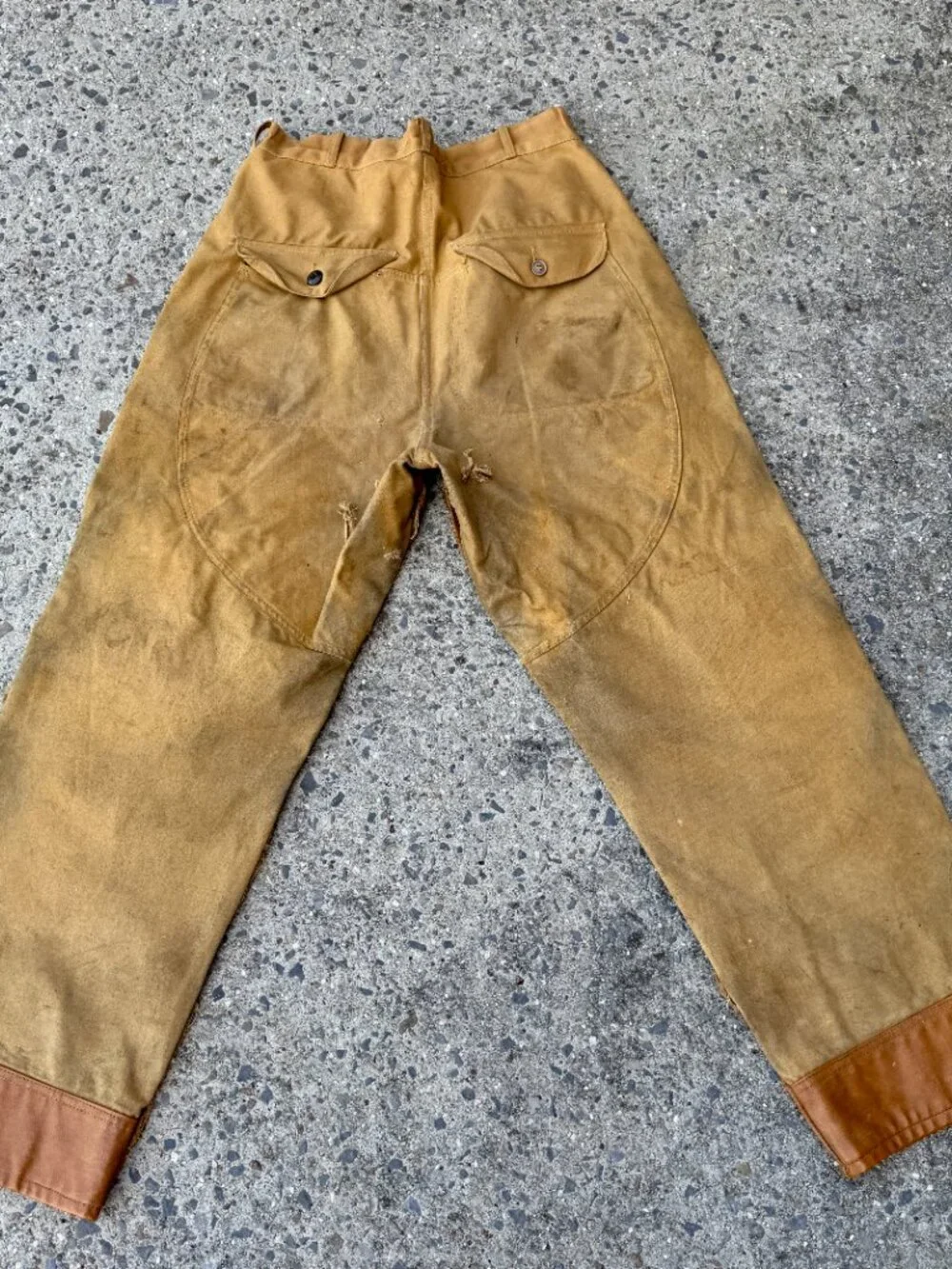 VTG 60s Drybak Hunting Pants Brown Thrashed Heavy Canvas Briar Brush Guard Sz 30